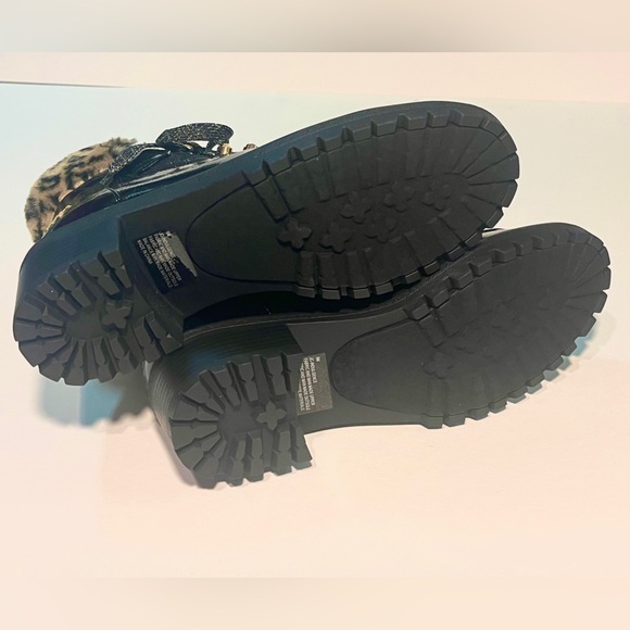 Juicy Couture Black Combat Boots with Leopard Detail - Picture 2 of 7